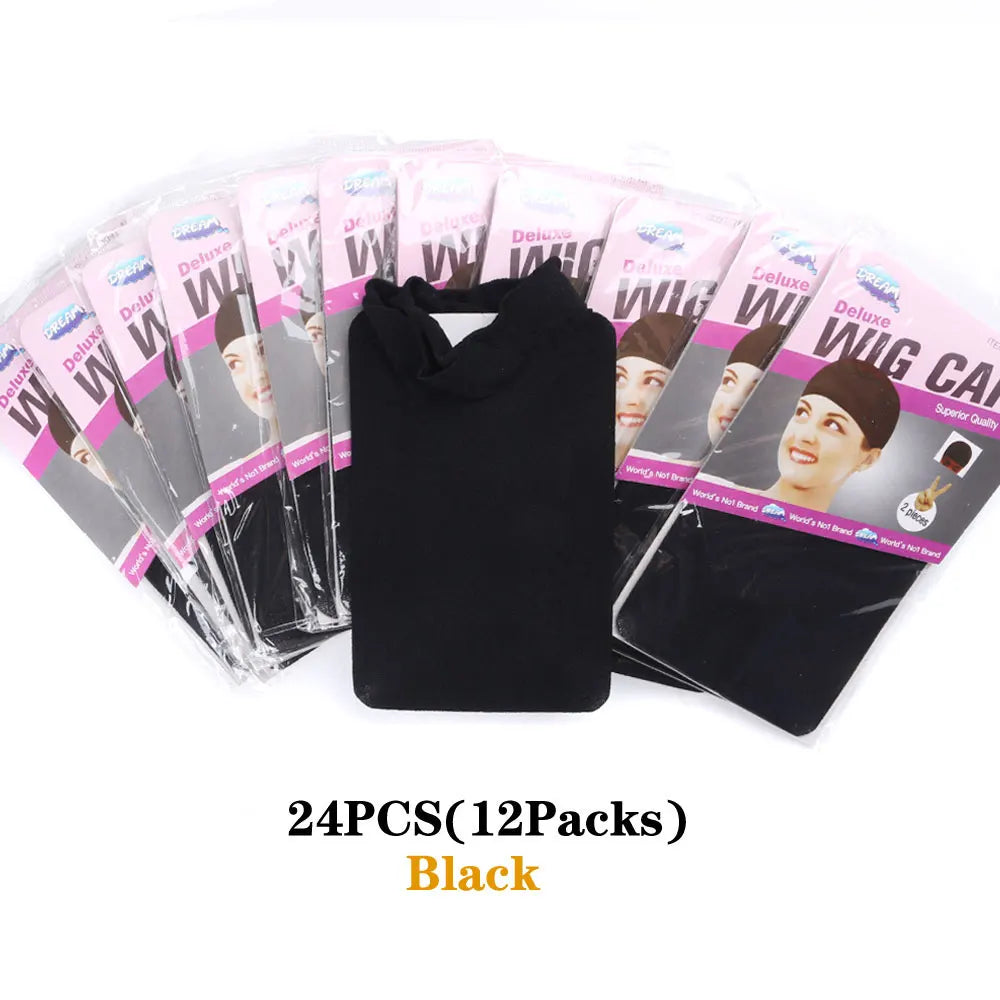 24PCS Wig Caps (12 Packs) – Stretchable Nylon Mesh Stocking Hair Nets, Breathable & Free Size for Wigs