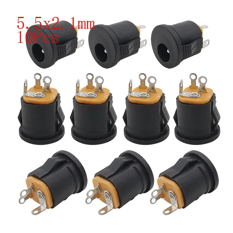 10Pcs DC Power Connectors 5.5x2.1mm & 3.5x1.3mm – Male Female Jack Socket, Nut Panel Mount DC Power Adapter Connector