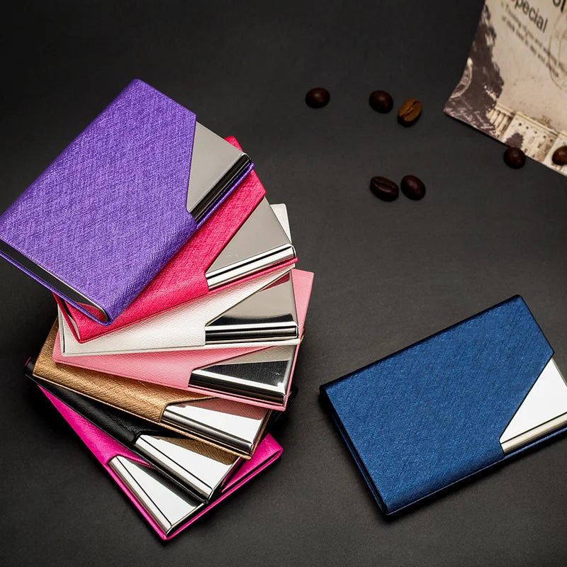 Luxury Laser Engraved Logo Wallet: PU Leather Business Card Holder for Women & Men - Fashion Brand Metal Aluminum Case for ID & Credit Cards