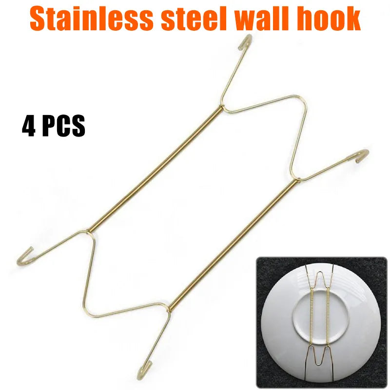 Stainless Steel Plate Holder Hanger - Wall-Mounted Spring Hook for Plates and Home Decoration - Multi-Purpose Kitchen Organizer