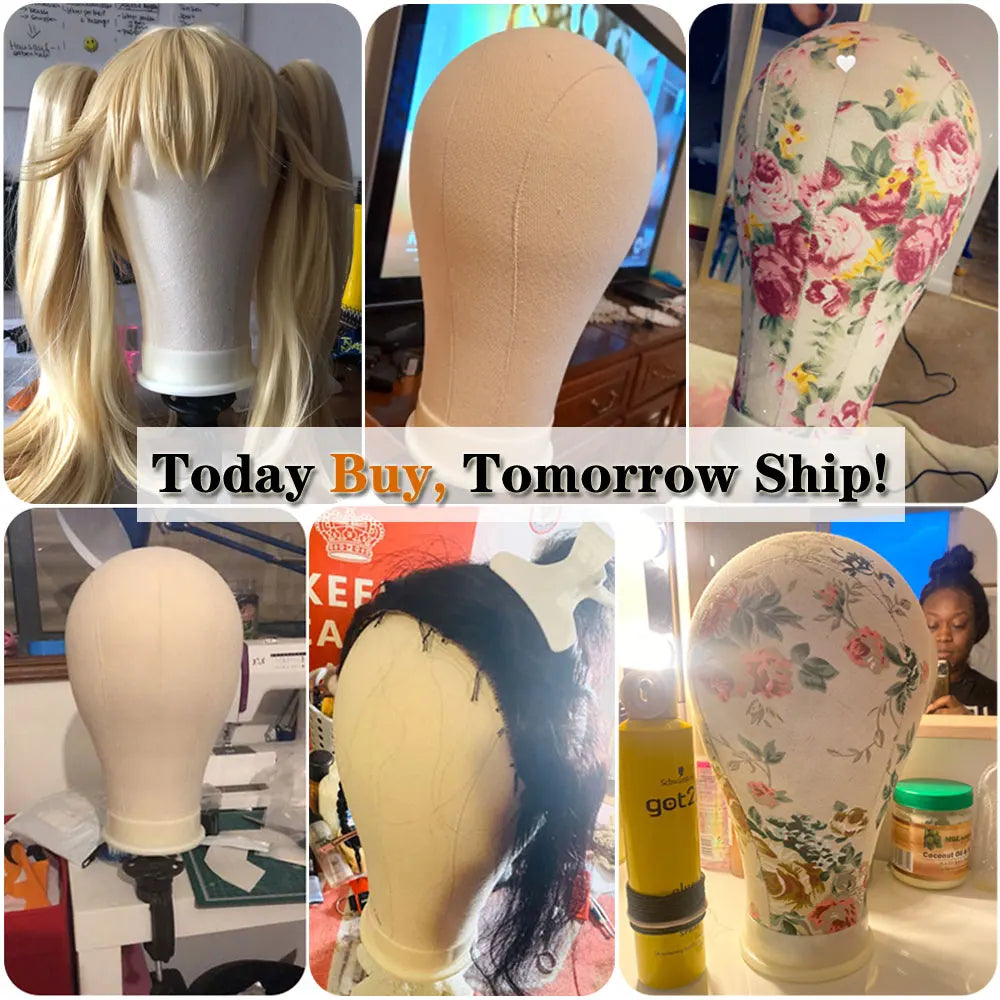 Canvas Wig Head Stand 21-24 Inch – Mannequin for Hairstyling, Wig Making & Display with Support Holder
