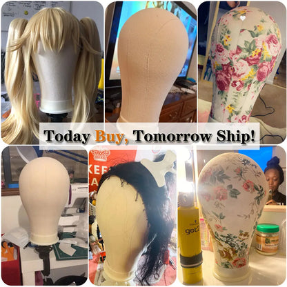 Canvas Wig Head Stand 21-24 Inch – Mannequin for Hairstyling, Wig Making & Display with Support Holder