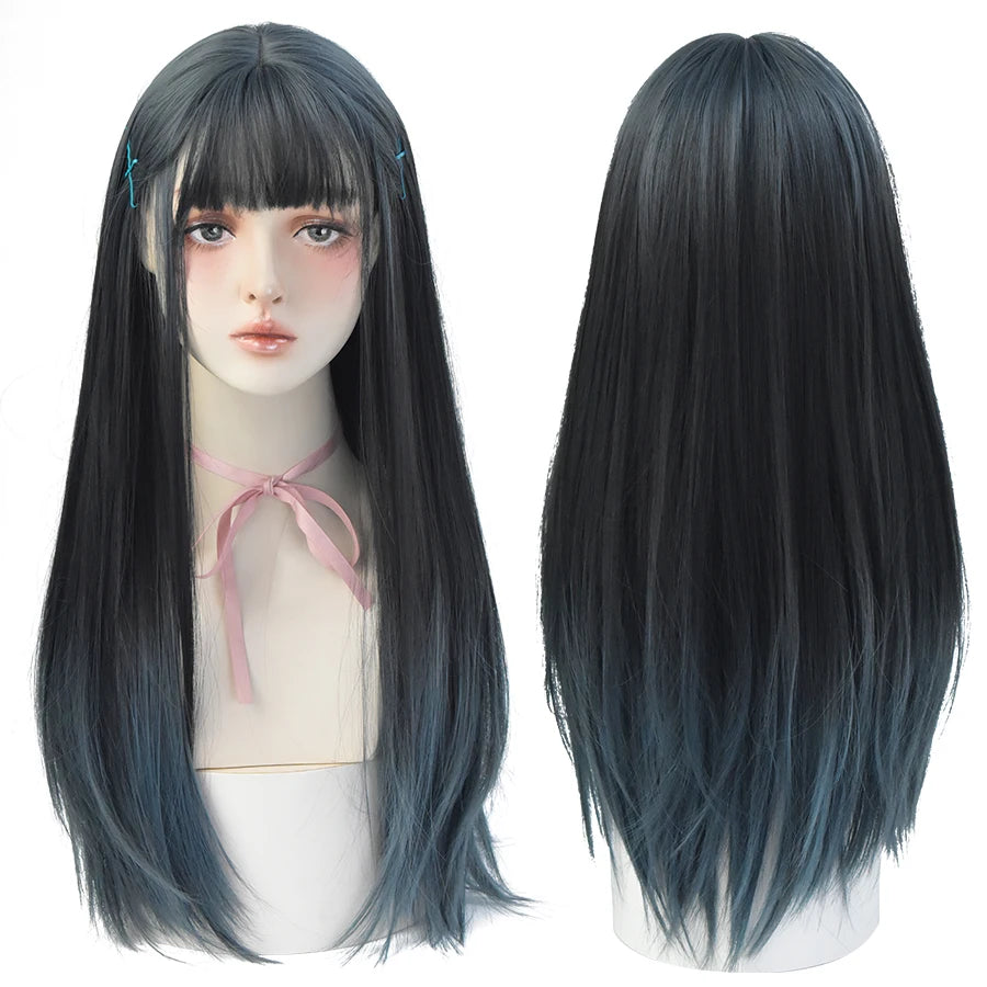 7JHHWIGS Long Straight Light Brown Synthetic Wig with Bangs – Heat-Resistant Daily Wear Wig for Women