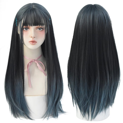 7JHHWIGS Long Straight Light Brown Synthetic Wig with Bangs – Heat-Resistant Daily Wear Wig for Women