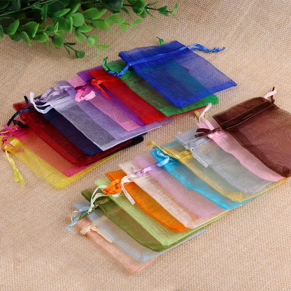Organza Gift Bags - 50/100pcs Drawstring Jewelry Pouches 24 Colors for Wedding Christmas Candy Gift Packaging