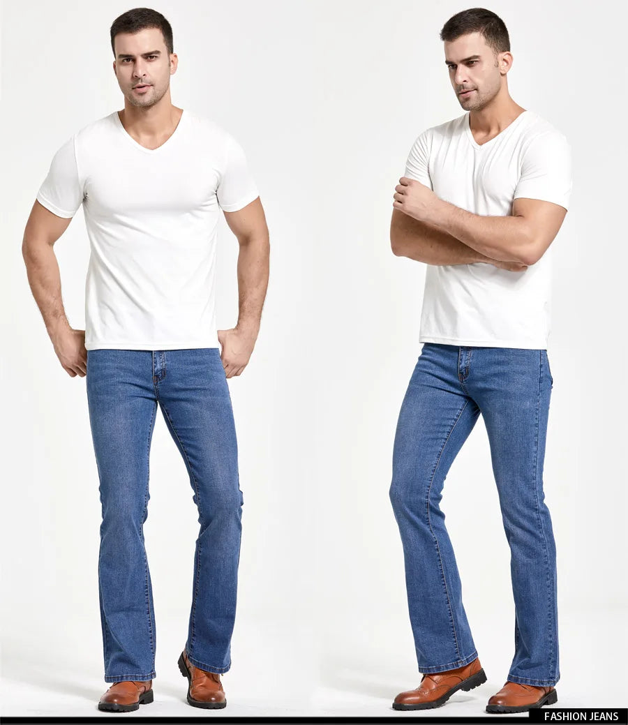 Men’s Bootcut Jeans — Slim Fit Stretch Denim Pants Slightly Flared Classic Designer Trousers Blue Black