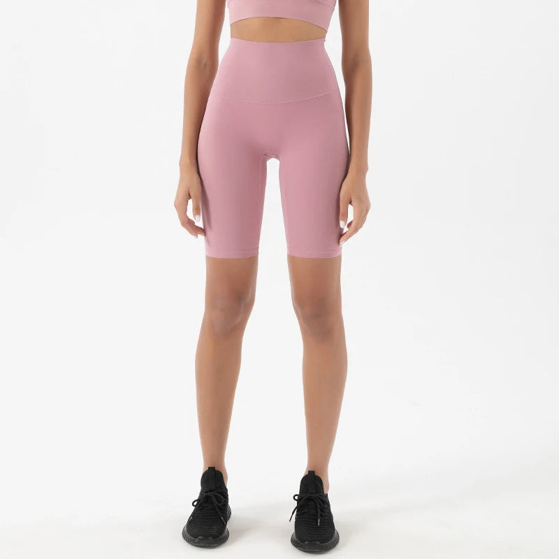 SOISOU Women’s High Waist Nylon Sports Shorts – Breathable No-Show Seamless Yoga, Gym & Cycling Fitness Shorts (24 Colors)