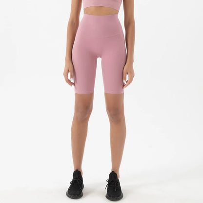 SOISOU Women’s High Waist Nylon Sports Shorts – Breathable No-Show Seamless Yoga, Gym & Cycling Fitness Shorts (24 Colors)