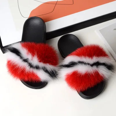 Girls’ Luxury Fluffy Fur Slippers – Warm Plush Indoor Flip Flop Slides for Women, New Arrival