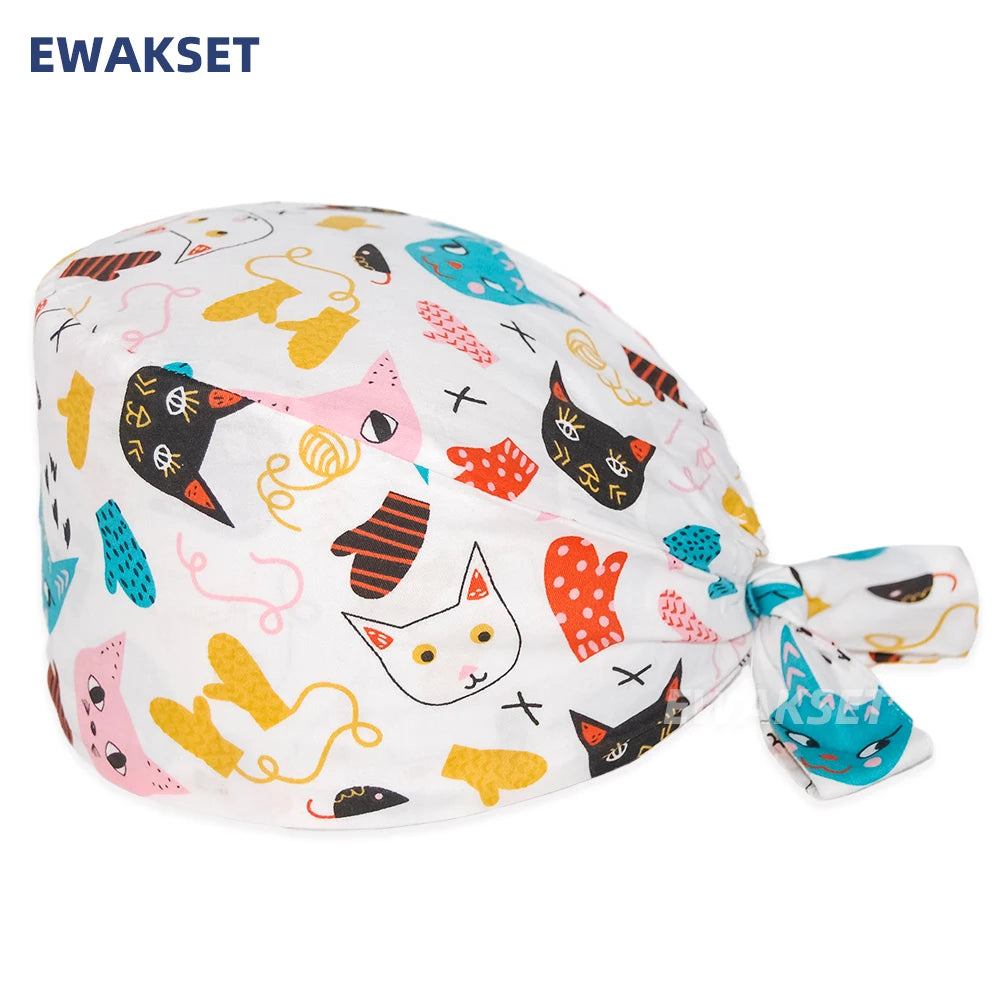 Unisex Soft Scrub Cap – Cartoon Print Surgical Hat for Men and Women, Operating Room Nursing Accessories