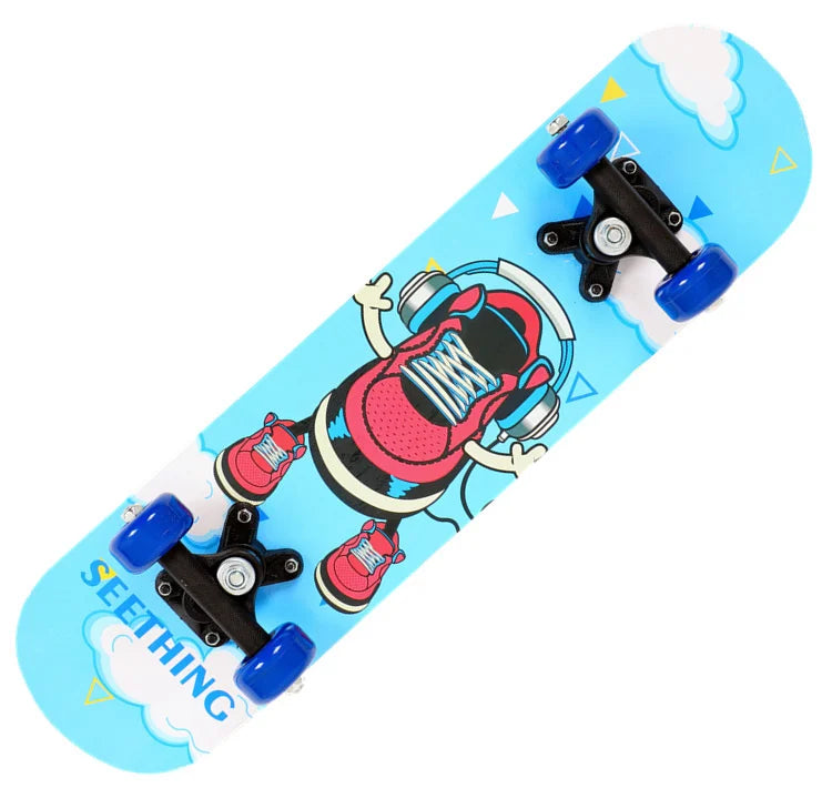 60cm Kids' Beginner Skateboard – Double Rocker Maple Deck with Cartoon Design for Outdoor Fun