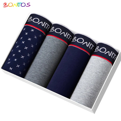 4pcs Men Cotton Boxer Shorts - Soft Comfortable Male Underwear Briefs Couple Boxers Set