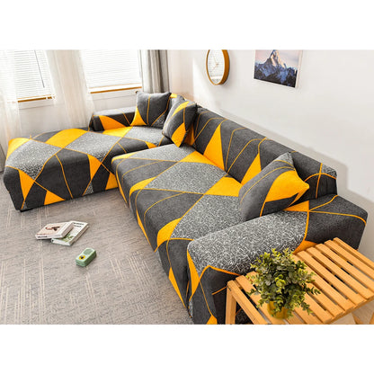 Stretch Sofa Cover - Printed Elastic Slipcover for L-Shaped Corner Couch, Living Room 1/2/3/4 Seat Protector