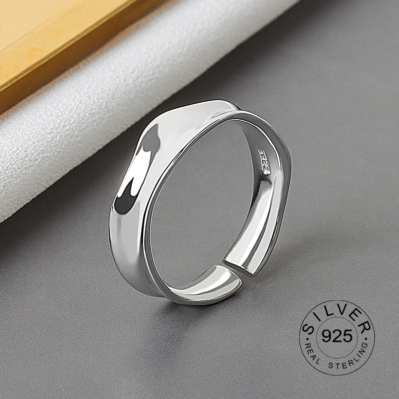 925 Sterling Silver Women’s Open Wave Ring – Irregular Wide Noodle Design Gift