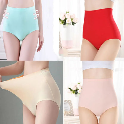 Women's Ice Silk Seamless Panties - High-Waist, Soft Lingerie with Slimming and Hip Lift Features, Breathable Plus Size Briefs