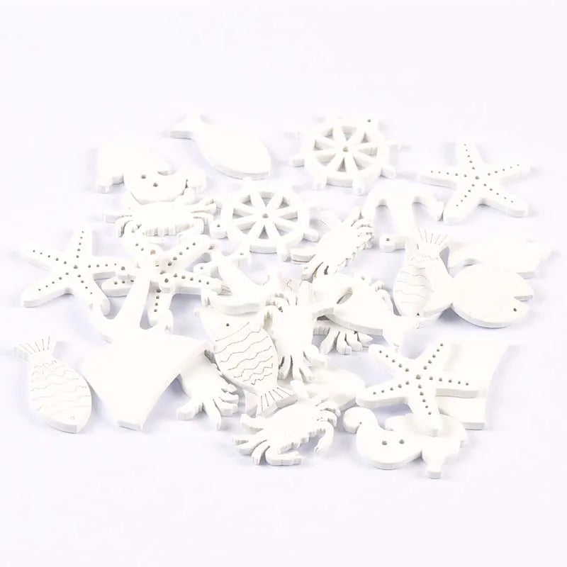 20PCS Ocean Theme Blue & White Wood Slice Embellishments – DIY Scrapbooking, Crafts & Home Decor