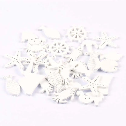 20PCS Ocean Theme Blue & White Wood Slice Embellishments – DIY Scrapbooking, Crafts & Home Decor