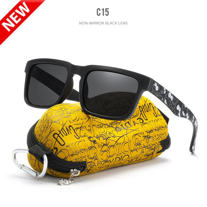 KDEAM Polarized Men’s Sunglasses – Matte Black Frame with Painting Temples & Protective Case