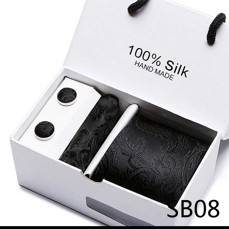 100% Silk Men’s Tie Gift Set - Classic 7.5cm Striped Floral Necktie with Handkerchief for Office, Party & Wedding Formal Wear