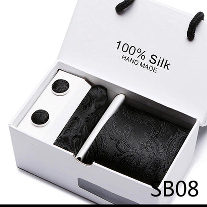100% Silk Men’s Tie Gift Set - Classic 7.5cm Striped Floral Necktie with Handkerchief for Office, Party & Wedding Formal Wear