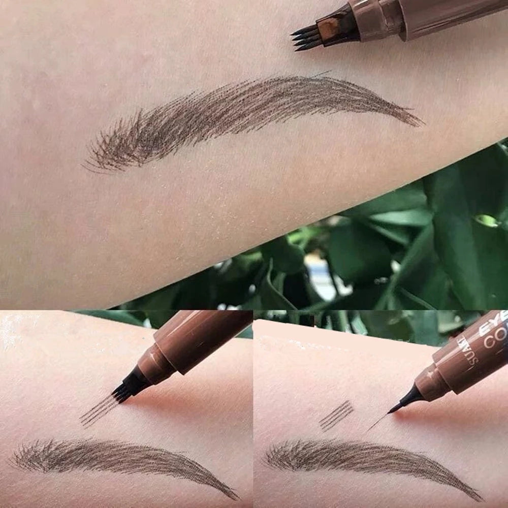 4D Microblading Eyebrow Pen – 4-Fork Tip Waterproof Long-Lasting Eyebrow Tattoo Pencil for Natural Fine Hair-Like Makeup