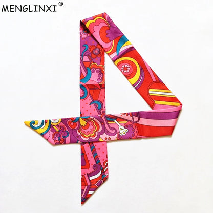 Rainbow Silk Scarf - Luxury Women’s Skinny Neck, Hair & Bag Accessory Foulard Headband