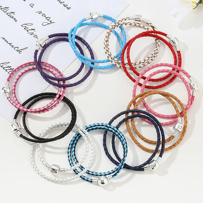 BAOPON 9-Color Leather Charm Bracelet - DIY Chain Jewelry Gift for Women & Girls
