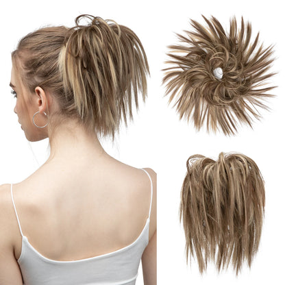 Synthetic Fake Hair Messy Bun Chignon – Elastic Scrunchy Curly Hairpiece, Flexible Band SARLA Synthetic Extension