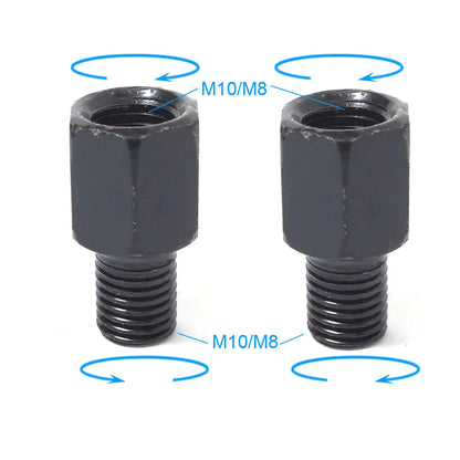 Pair Black Motorcycle Mirror Adapters M10 & M8 – 8mm/10mm Rearview Mirror Conversion Bolts, Left & Right Thread