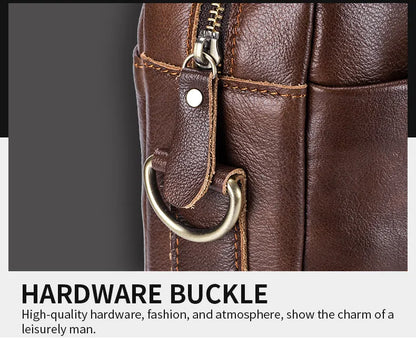 BULLCAPTAIN Men's Genuine Leather Briefcase – 14-Inch Laptop Shoulder Messenger Bag for Business & Office