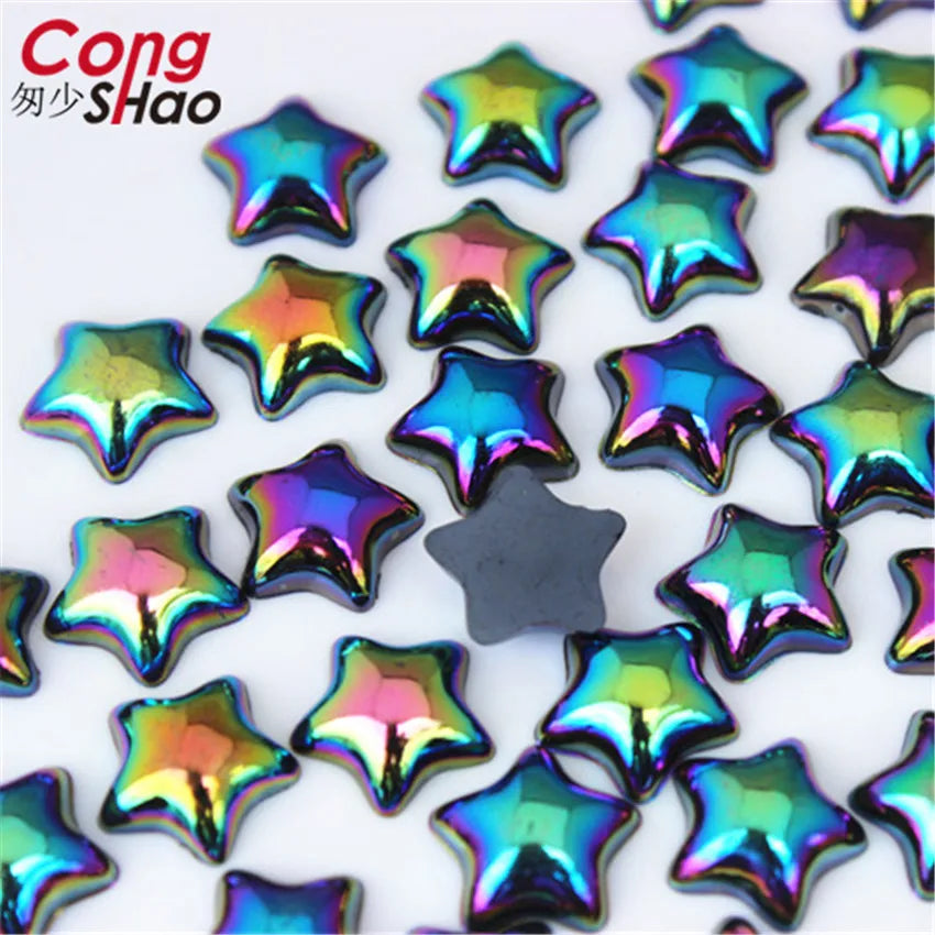 Cong Shao 100pcs 12mm Star AB Acrylic Rhinestones — Flatback Crystals for DIY Clothing & Jewelry Decoration