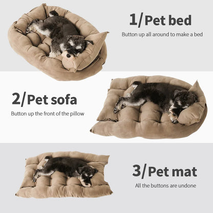 3-in-1 Multifunction Pet Bed – Soft Dog & Cat Cushion, Warm Winter Sofa Nest for Puppies & Kittens