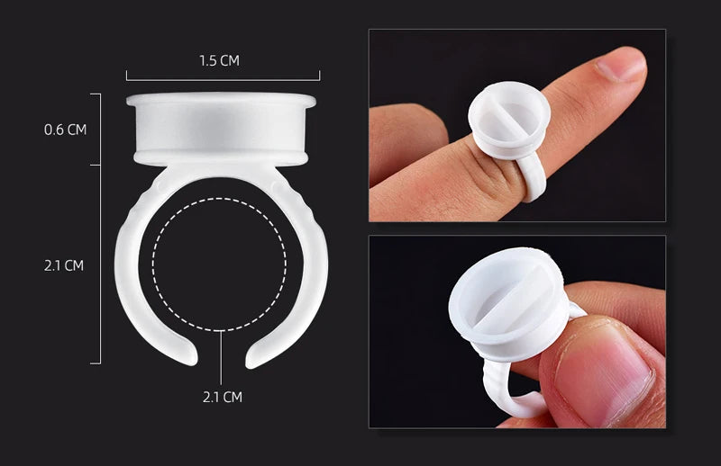 100pcs Disposable Plastic Pigment Rings — 3 Sizes White Ink Holders for Eyebrow Permanent Makeup