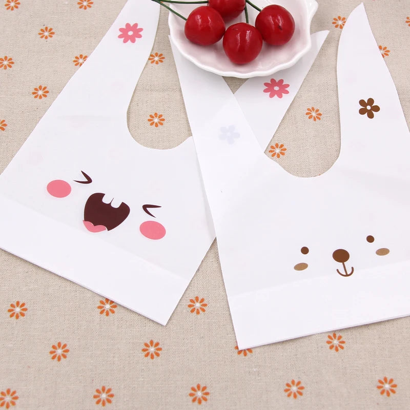 Cute Rabbit Ear Cookie and Candy Gift Bags - 10/50pcs/lot for Biscuits, Snacks, Baking Package, and Event Party Supplies