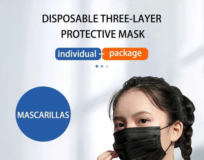 10-500PCS Adult Disposable Masks – Individual Black 3-Layer Anti-Dust Face Masks