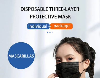 10-500PCS Adult Disposable Masks – Individual Black 3-Layer Anti-Dust Face Masks