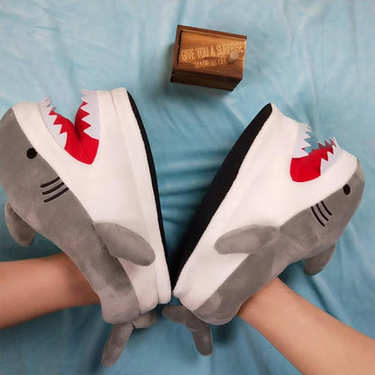 Feerldi Shark Winter Slippers — Cartoon Anime Slip-On Fish Slides for Girls, Boys & Women, Plush Open-Mouth Cotton Shoes