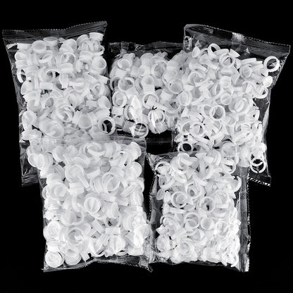 100pcs Disposable Plastic Pigment Rings — 3 Sizes White Ink Holders for Eyebrow Permanent Makeup