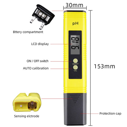 LCD Digital PH Meter - Portable Water Quality Tester, 0.1 ATC High Accuracy PH Test Pen for Aquarium, Pool & Hydroponics