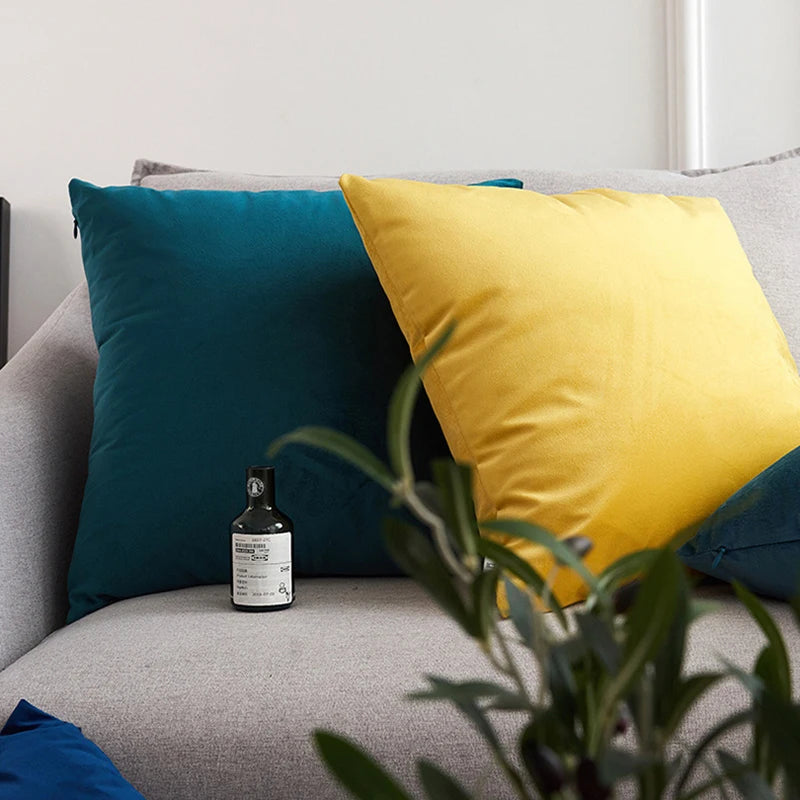 Velvet Pillow Cover 40x40 cm – Decorative Cushion Case for Living Room Sofa, Home Decor in Yellow, Green & Blue