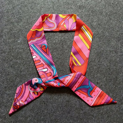 Rainbow Silk Scarf - Luxury Women’s Skinny Neck, Hair & Bag Accessory Foulard Headband