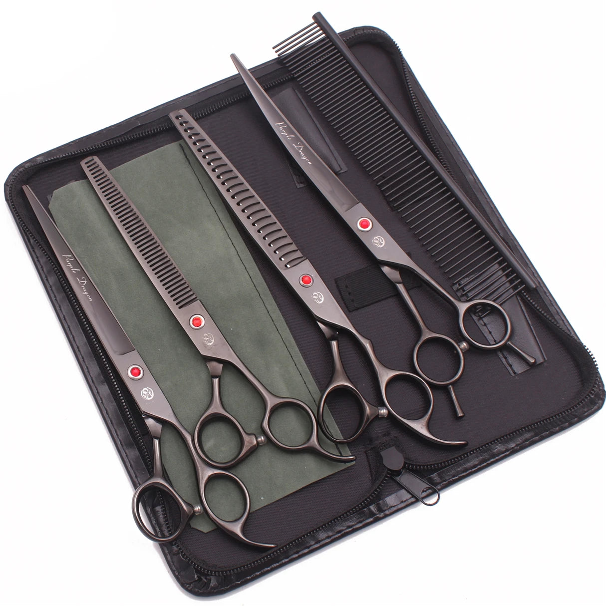 8-inch Purple Dragon Japan 440C Dog Grooming Scissors – Curved Chunker & Thinning Shears with Case (Model Z3015)