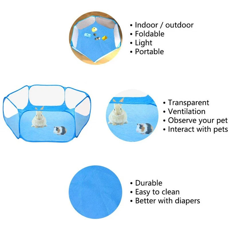 Portable Transparent Small Pet Cage – Foldable Playpen Tent for Hedgehogs, Dogs, Hamsters, Rabbits & Guinea Pigs