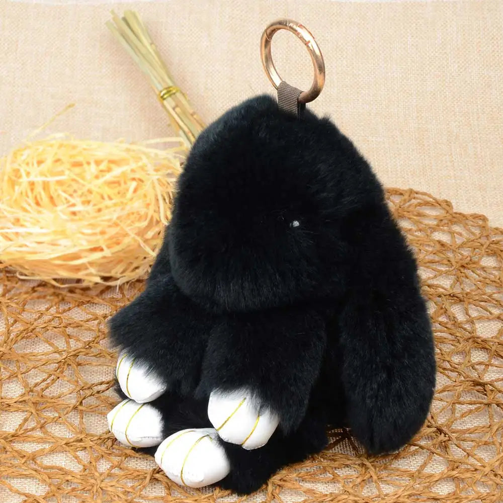 LFPU Genuine Rex Rabbit Fur Bunny Pendant Keychain – Fluffy Bag & Car Charm Jewelry for Women