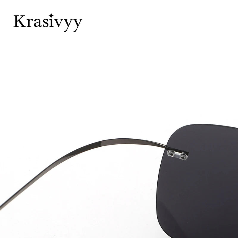Krasivyy Rimless Square Polarized Sunglasses – Ultralight Pure Titanium, Brand Design for Men, Driving Sun Glasses, Oculos De Sol
