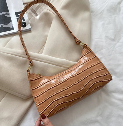 Fashion PU Leather Handbag for Women – Alligator Pattern Small Underarm Messenger Bag & Purse