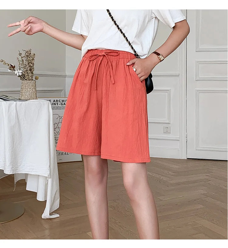 2024 Women’s High Waist Cotton Summer Shorts with Pockets – Casual Loose Fit Soft Cool Shorts for Girls