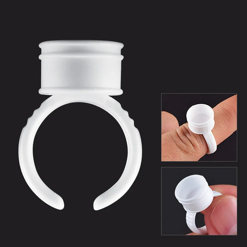 100pcs Disposable Plastic Pigment Rings — 3 Sizes White Ink Holders for Eyebrow Permanent Makeup