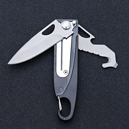 New Keychain Stainless Steel Folding Knife – Multi-Function Tool with Bottle Opener, Rope Cutter & Screwdriver