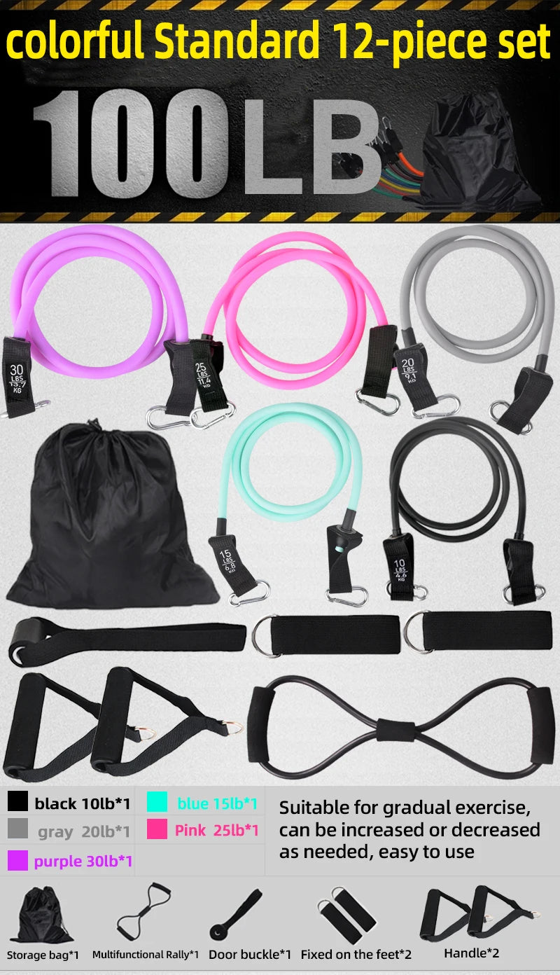 12PCS Resistance Bands Set – Professional Bodybuilding & Weight Training Equipment, Elastic Rubber Bands for Home Gym Fitness